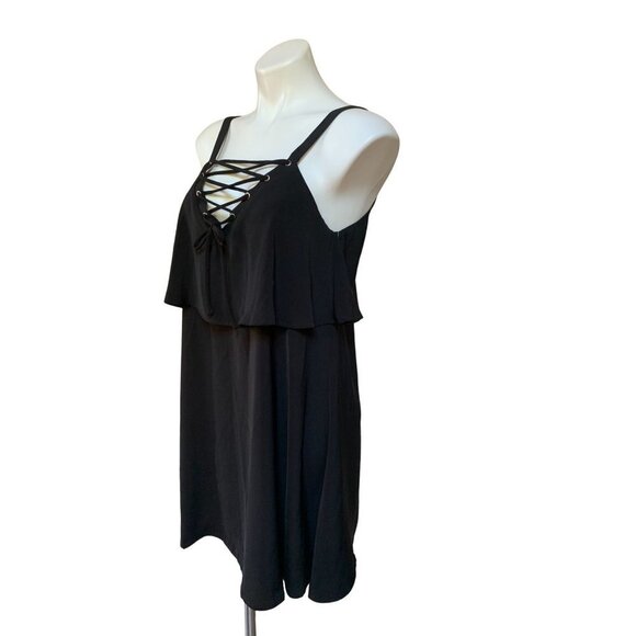 Women's Black Lace Front Flounce Top Mini Dress Size Small - Picture 3 of 8